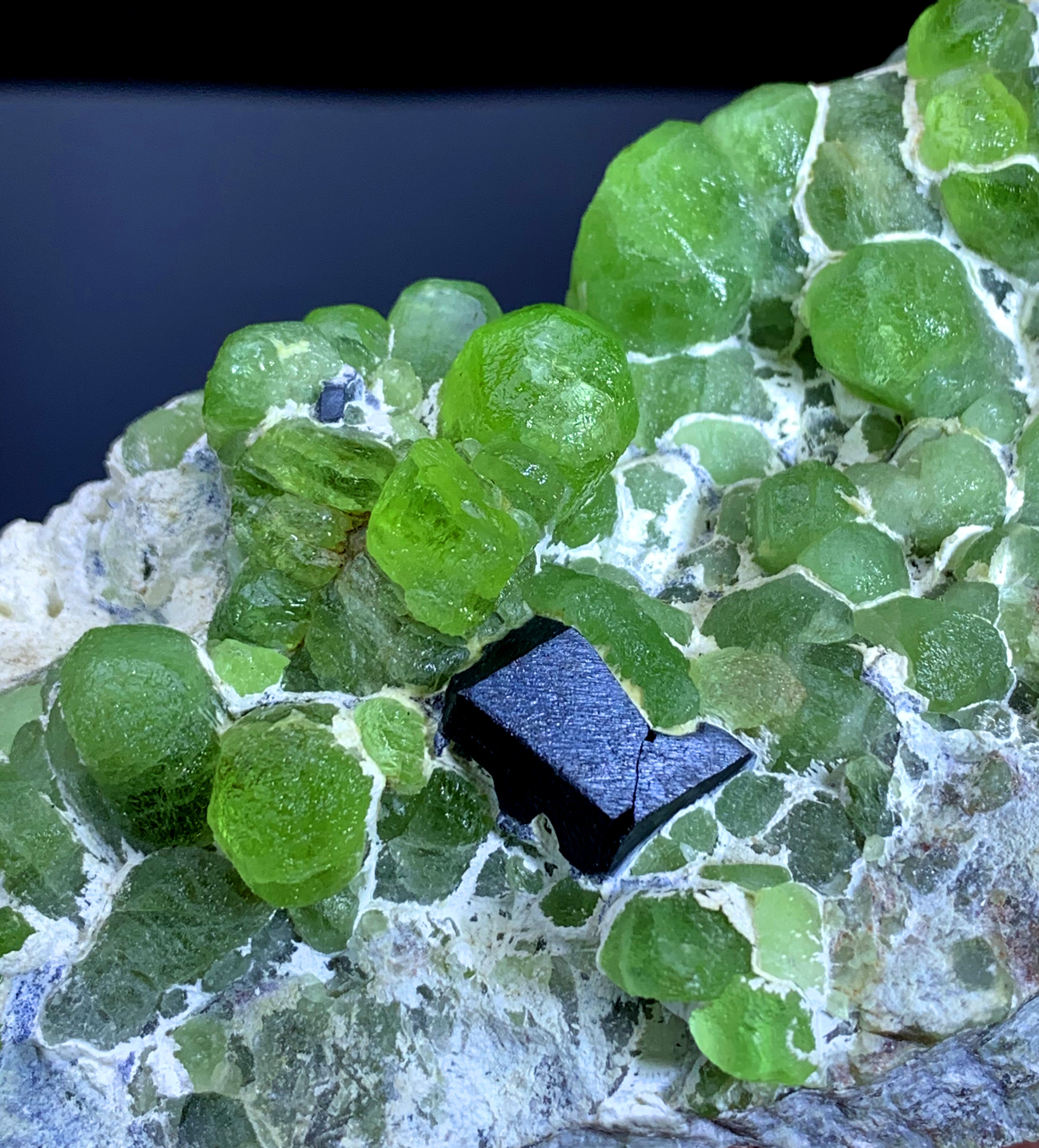 Green Peridot Cluster with Magnetite on Matrix from Supat valley Pakistan - 390 gram