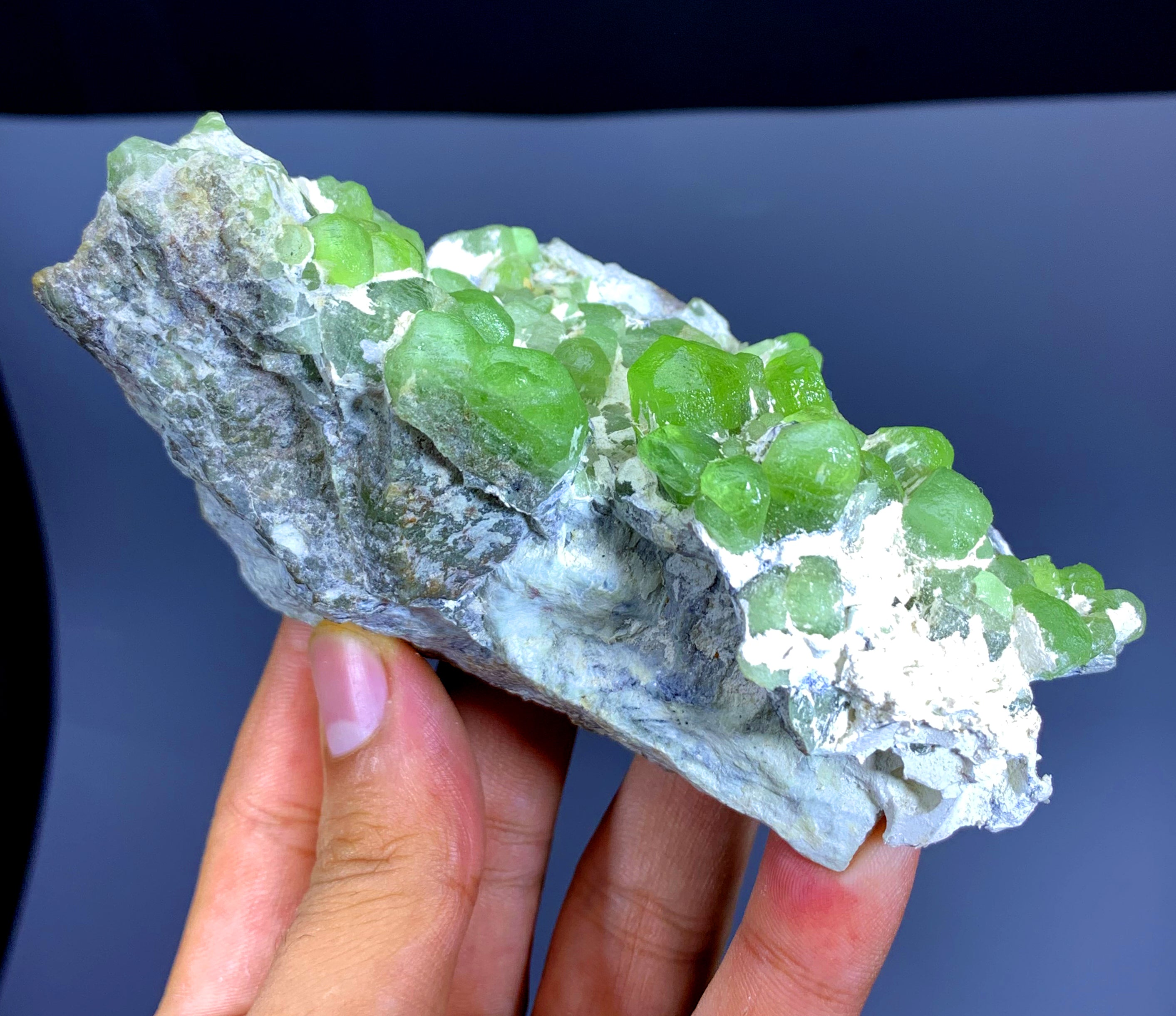 Green Peridot Cluster with Magnetite on Matrix from Supat valley Pakistan - 390 gram