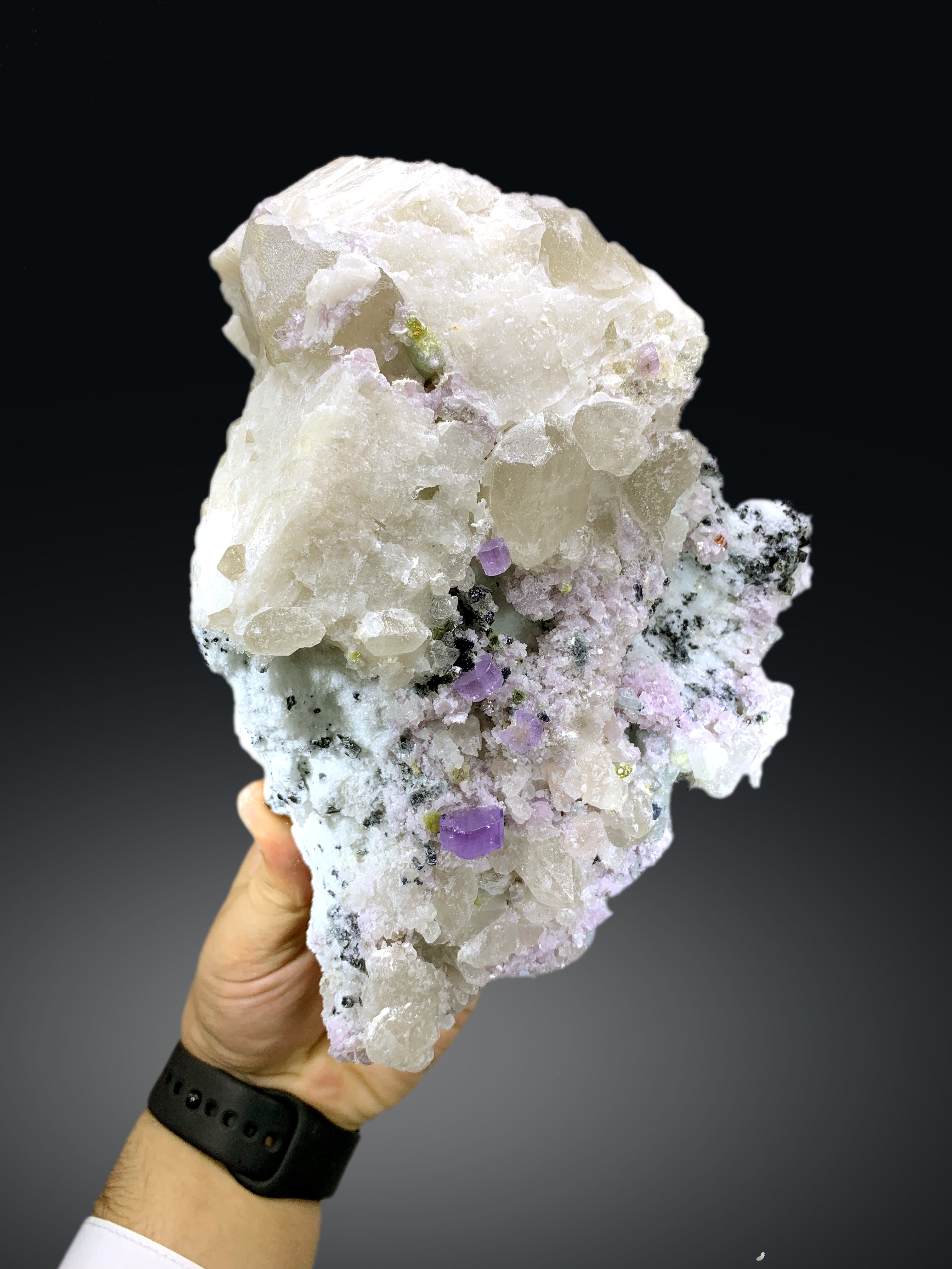 Purple Apatite Crystals with Lepidolite and Quartz Specimen from Afghanistan - 1566 grams