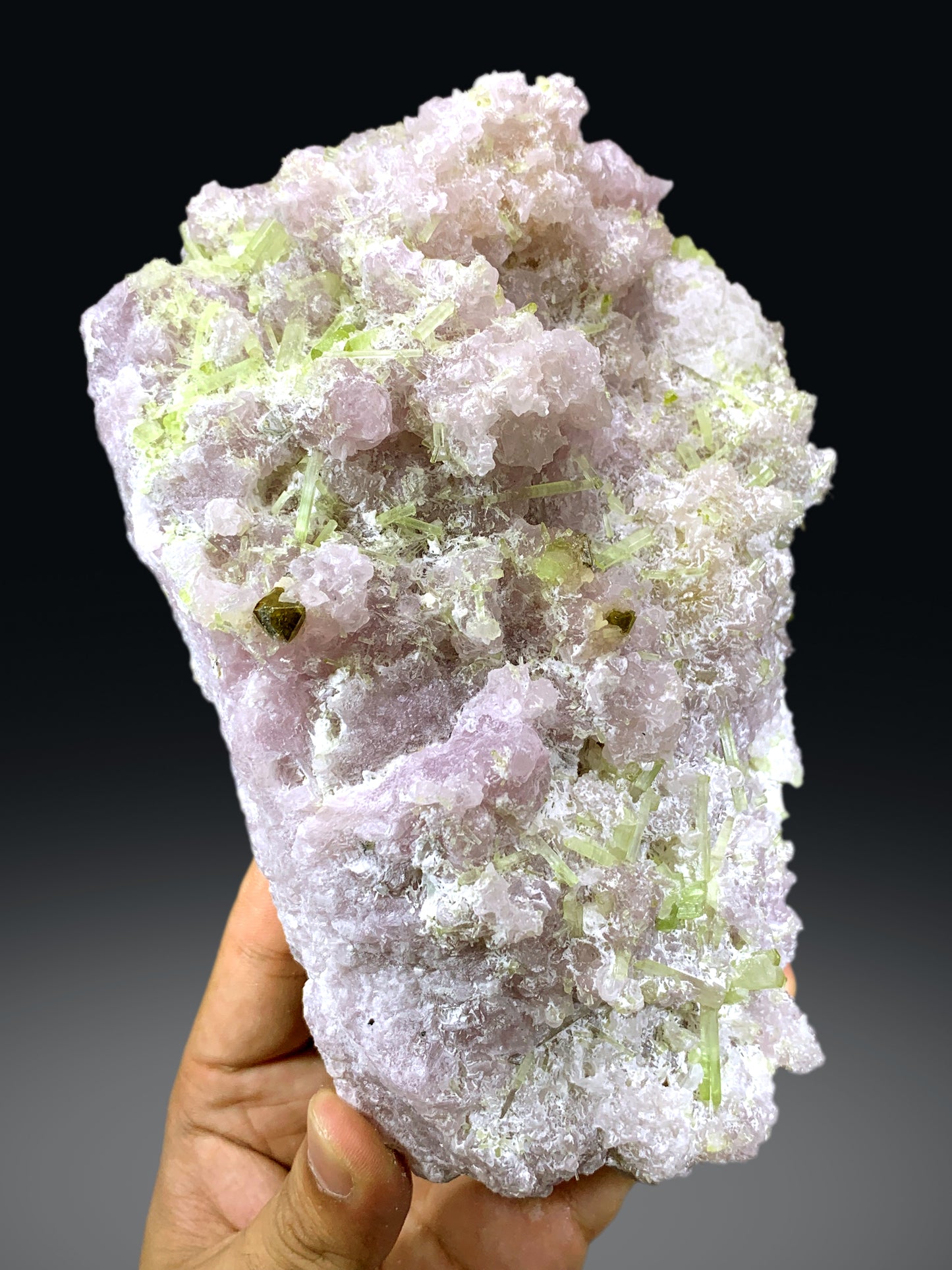 Green Tourmaline Cluster with Rare Microlite on Lepidolite from Afghanistan - 1788 grams