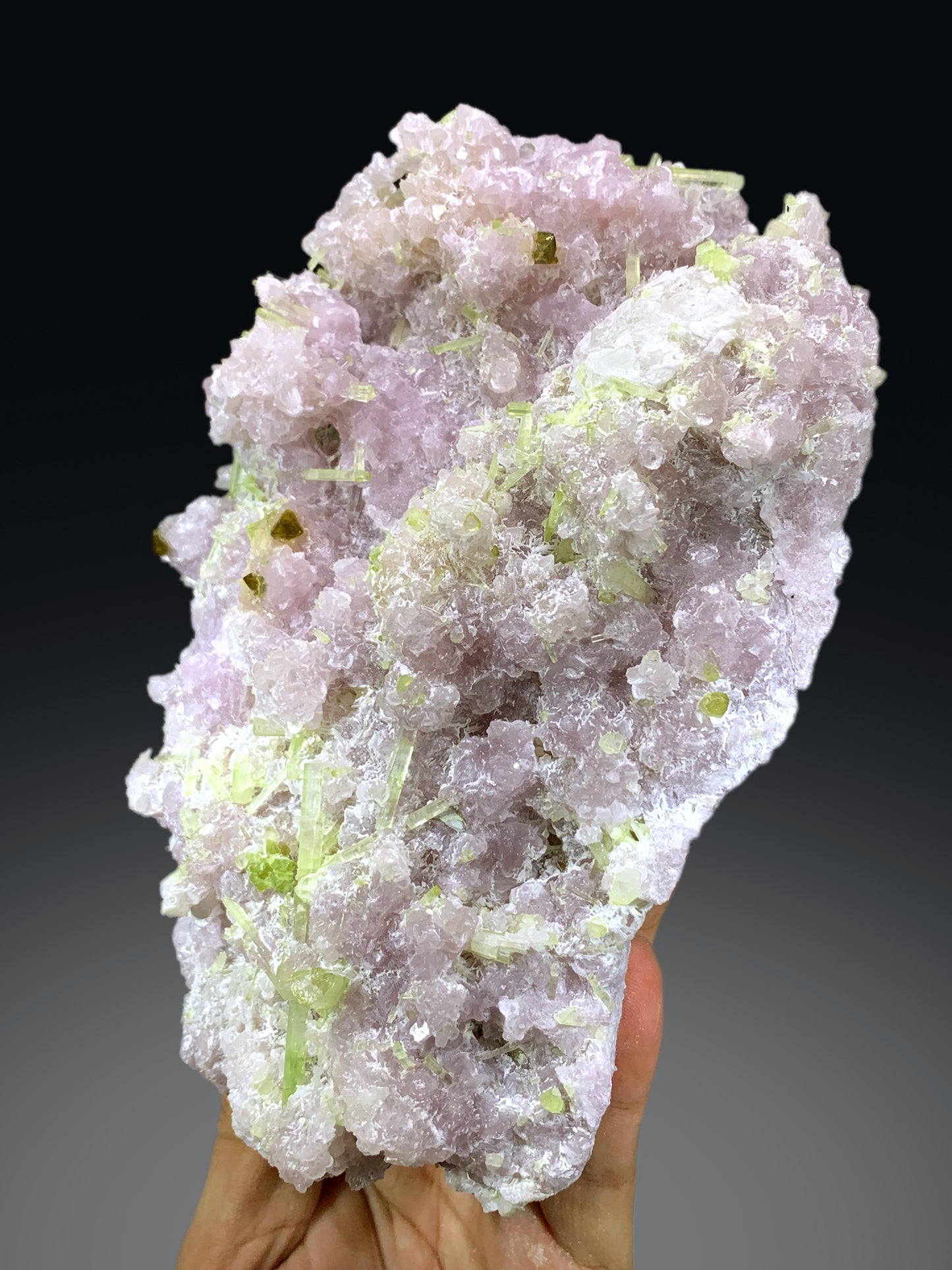 Green Tourmaline Cluster with Rare Microlite on Lepidolite from Afghanistan - 1788 grams