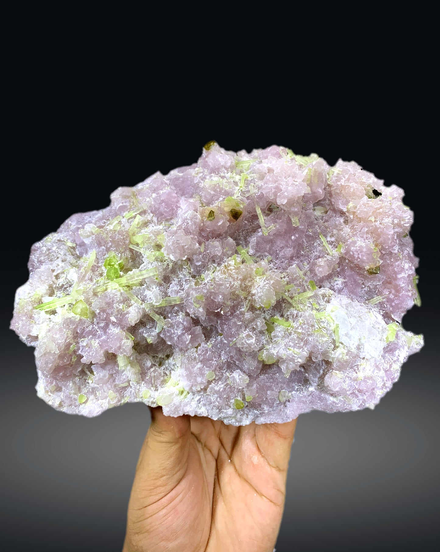 Green Tourmaline Cluster with Rare Microlite on Lepidolite from Afghanistan - 1788 grams