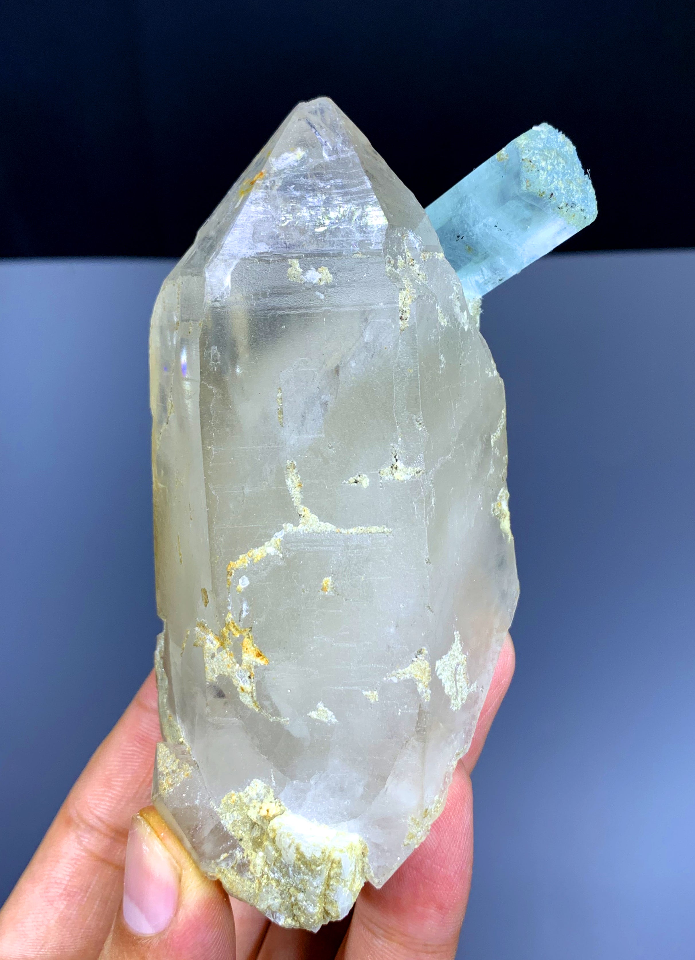 Sky Blue Aquamarine Crystal on Quartz from Shigar valley Pakistan - 273 gram