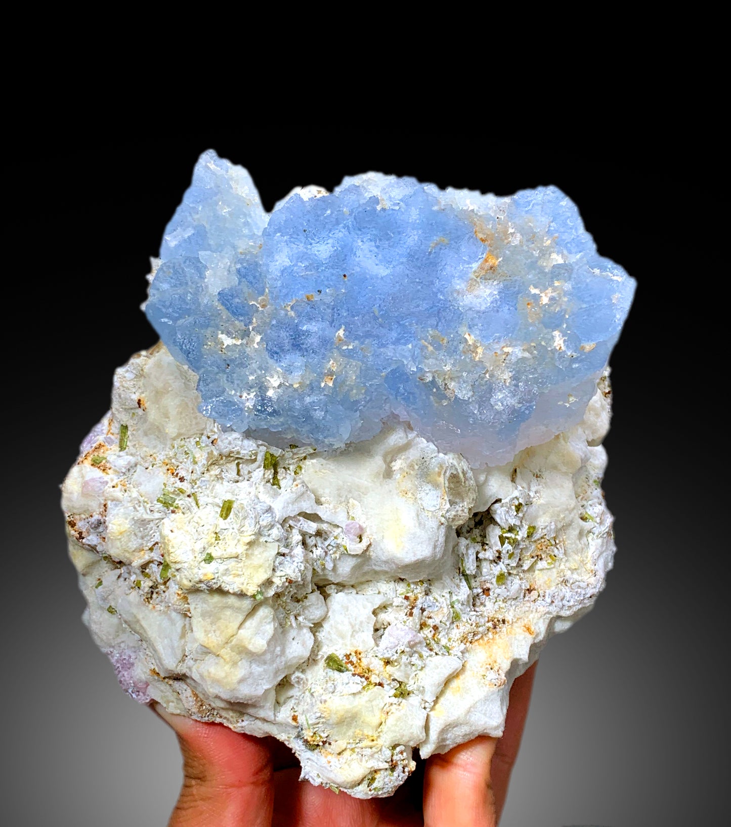 Natural Bicolor Beryl, AquaMorganite, Blue Aquamarine and Pink Morganite with Tourmalines, Tantalite on Matrix, Mineral Specimen - 1448 g