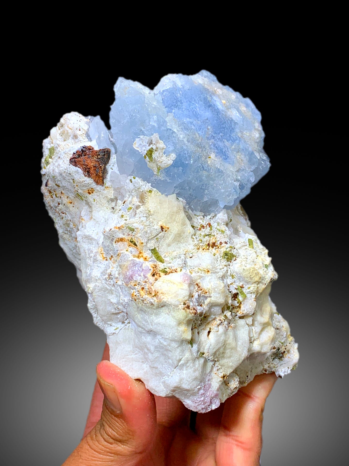 Natural Bicolor Beryl, AquaMorganite, Blue Aquamarine and Pink Morganite with Tourmalines, Tantalite on Matrix, Mineral Specimen - 1448 g