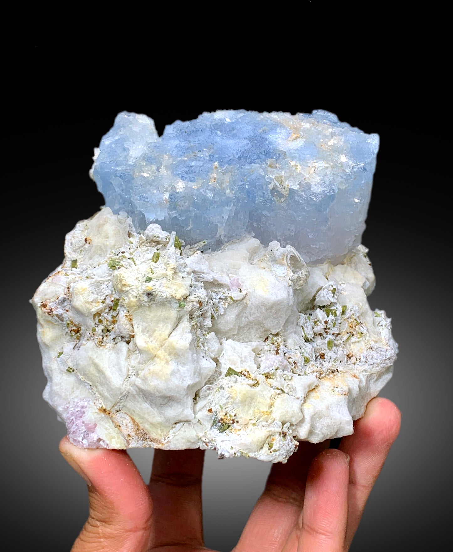 Natural Bicolor Beryl, AquaMorganite, Blue Aquamarine and Pink Morganite with Tourmalines, Tantalite on Matrix, Mineral Specimen - 1448 g