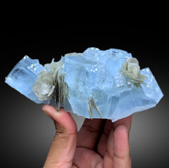 Sky Blue Color Aquamarine Cluster with Muscovite Mica from Nagar valley Hunza, Gilgit Baltistan - 520 gram