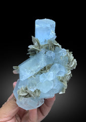 Sky Blue Color Aquamarine Cluster with Muscovite Mica from Nagar valley Hunza, Gilgit Baltistan - 520 gram