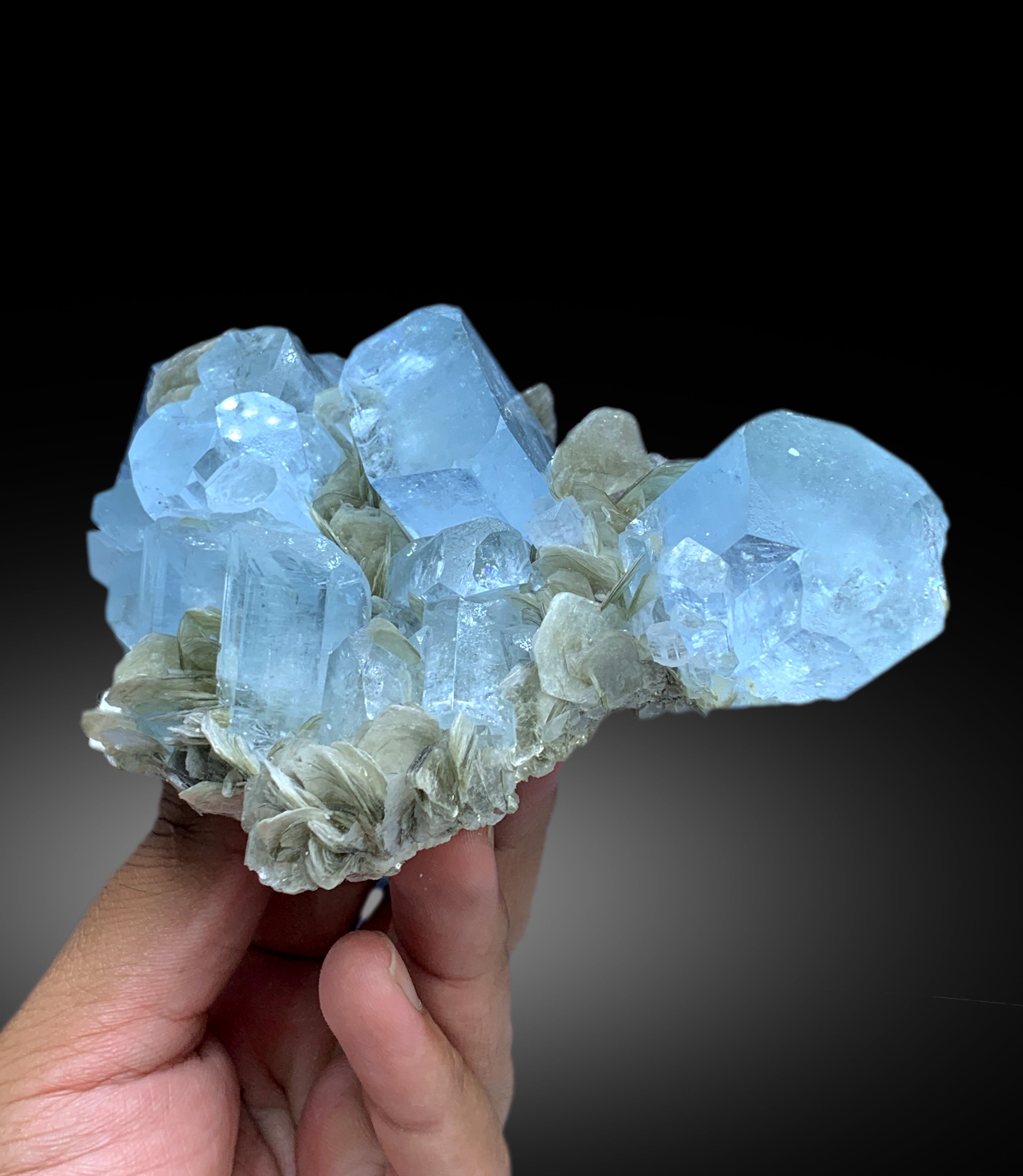 Sky Blue Color Aquamarine Cluster with Muscovite Mica from Nagar valley Hunza, Gilgit Baltistan - 520 gram