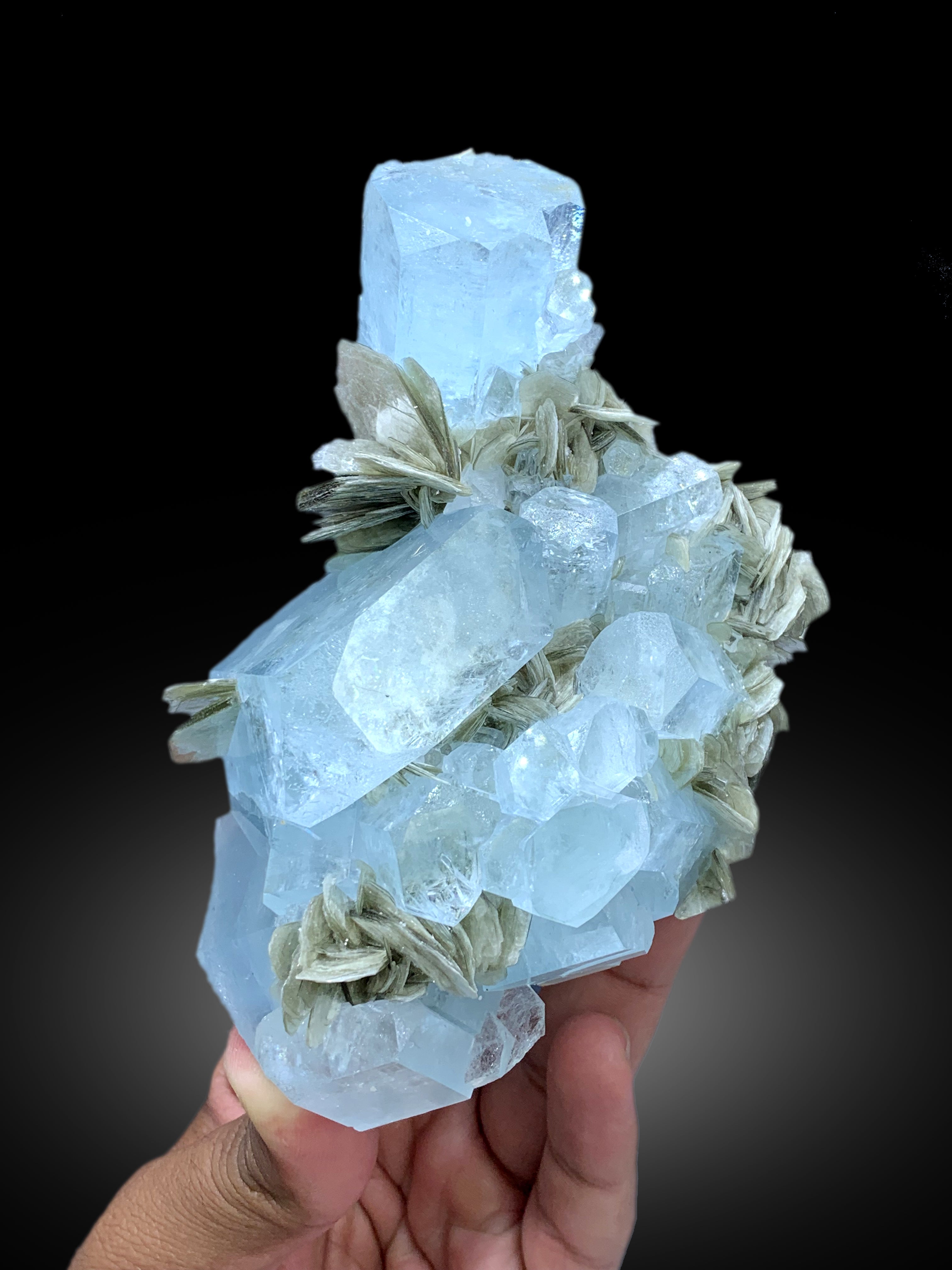 Sky Blue Color Aquamarine Cluster with Muscovite Mica from Nagar valley Hunza, Gilgit Baltistan - 520 gram