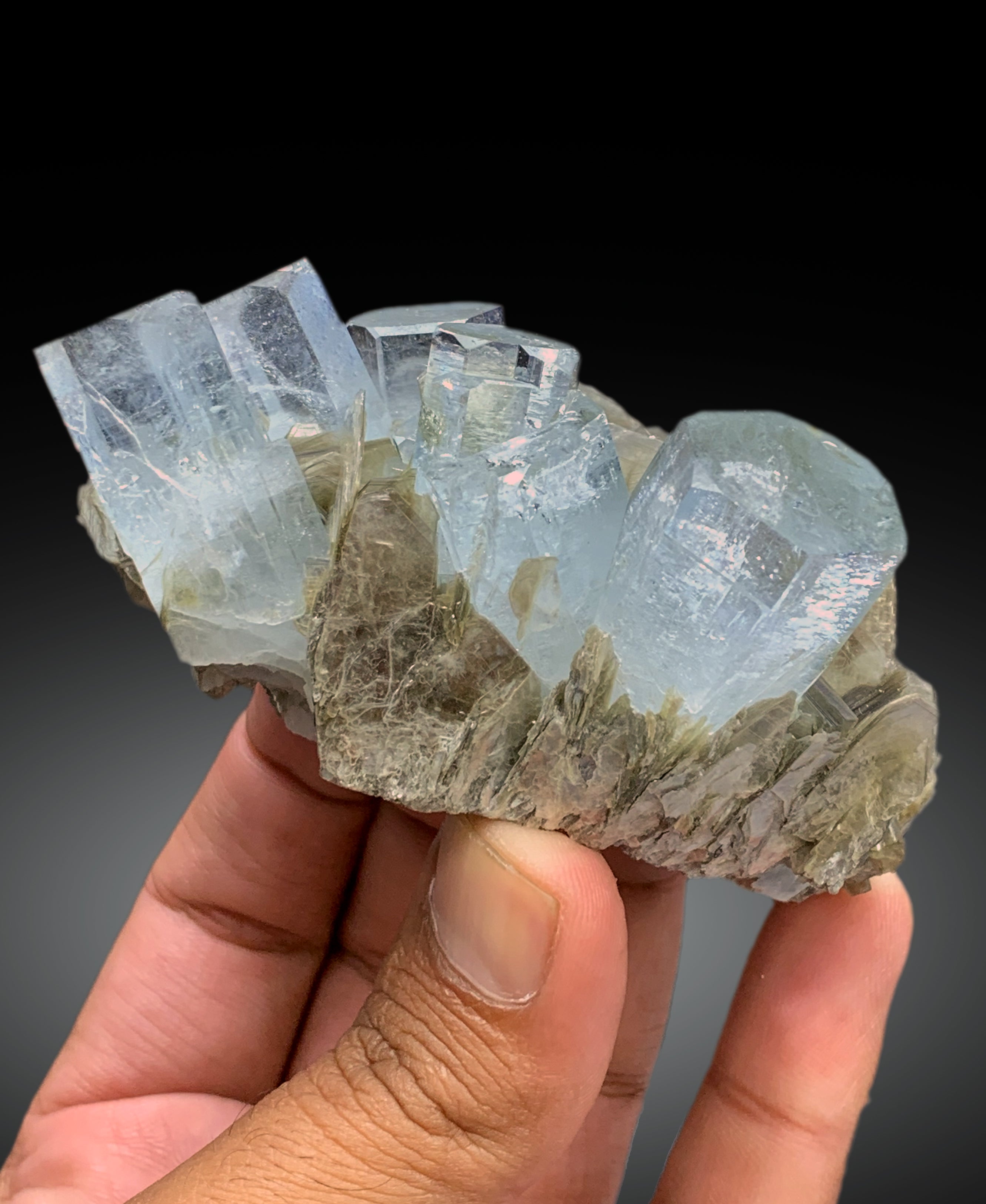 Sky Blue Aquamarine Crystals with Muscovite Mica, Aquamarine Specimen from Nagar valley Hunza, Gilgit Baltistan - 259 gram