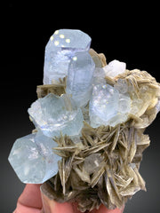 Sky Blue Aquamarine Crystals with Muscovite Mica, Aquamarine Specimen from Nagar valley Hunza, Gilgit Baltistan - 259 gram