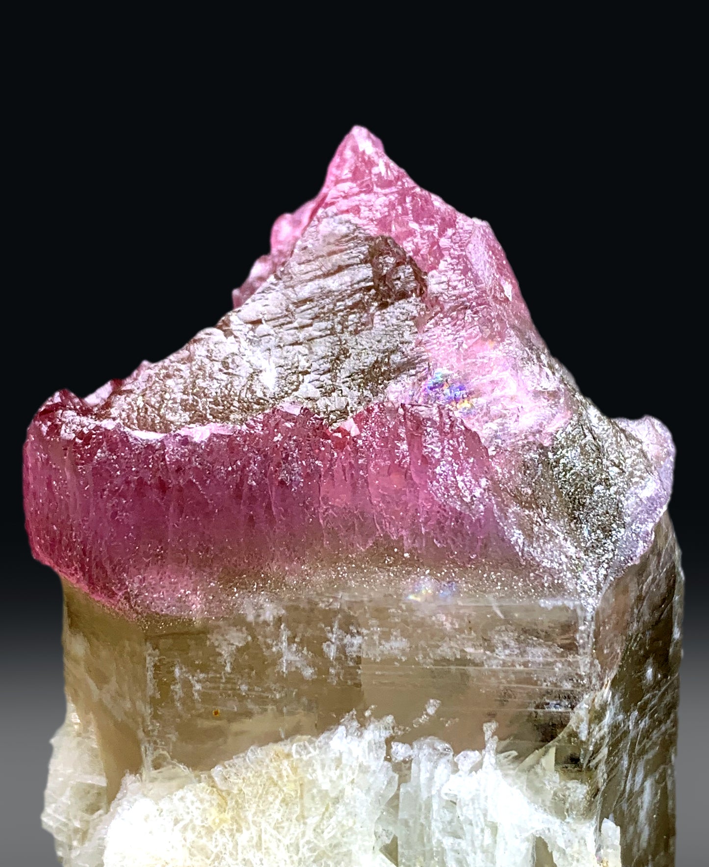 Crystallized Pink Rose Quartz Strip on Elestial Smoky Quartz from Paprok Afghanistan - 220 grams