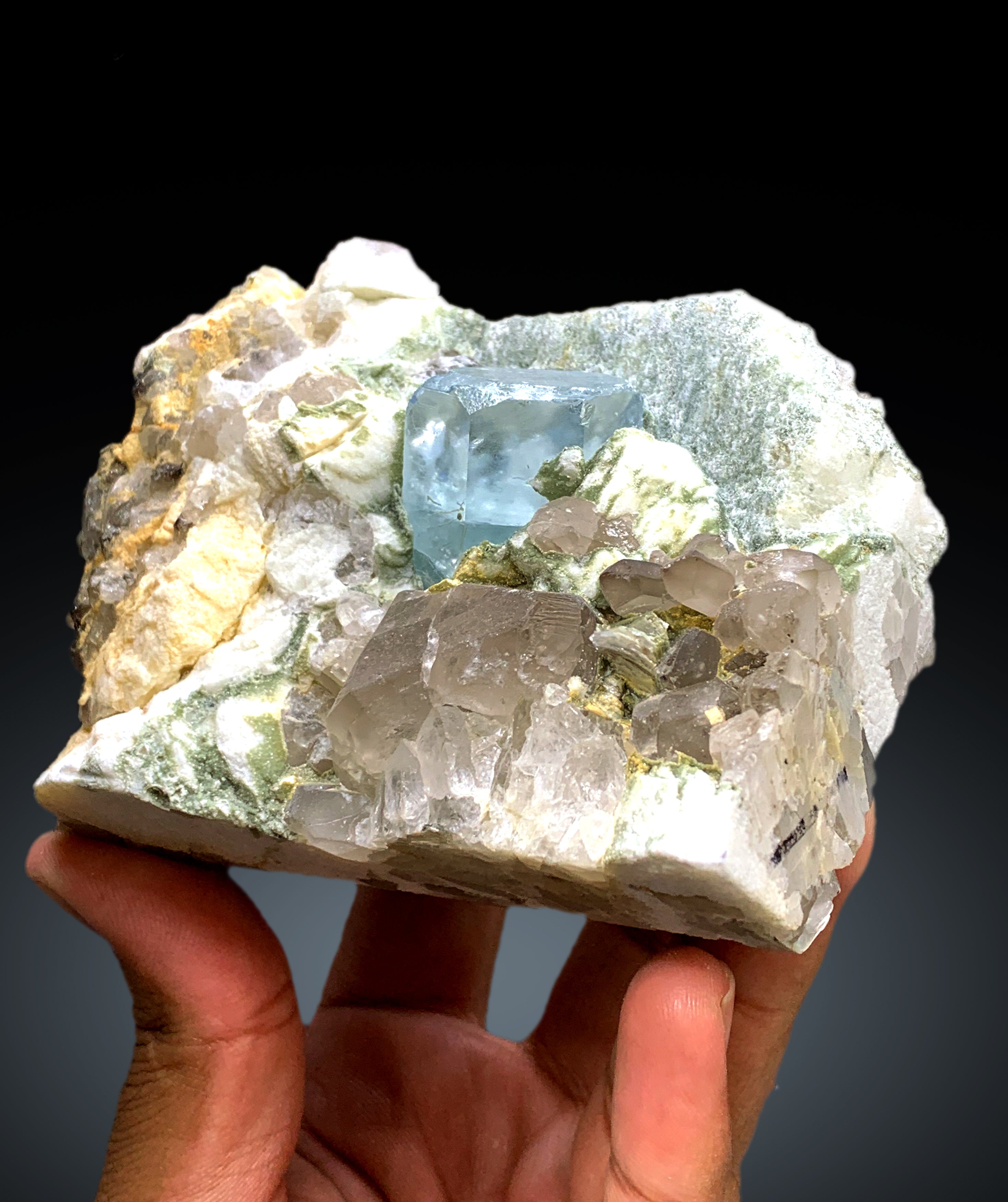 Sky Blue Color Aquamarine woth Quartz on Matrix from Shigar valley Skardu Pakistan - 665 gram