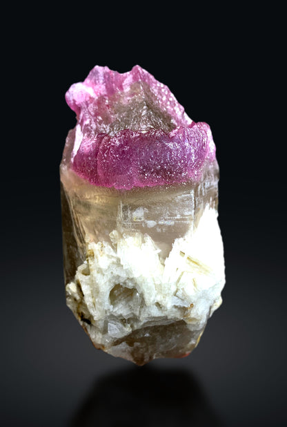 Crystallized Pink Rose Quartz Strip on Elestial Smoky Quartz from Paprok Afghanistan - 220 grams