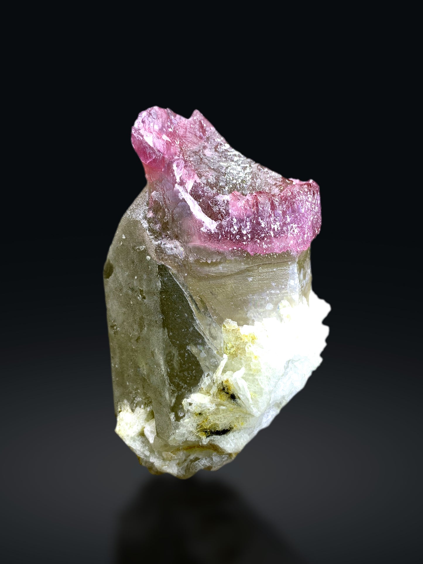 Crystallized Pink Rose Quartz Strip on Elestial Smoky Quartz from Paprok Afghanistan - 220 grams