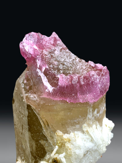 Crystallized Pink Rose Quartz Strip on Elestial Smoky Quartz from Paprok Afghanistan - 220 grams