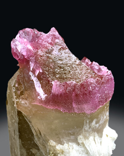Crystallized Pink Rose Quartz Strip on Elestial Smoky Quartz from Paprok Afghanistan - 220 grams