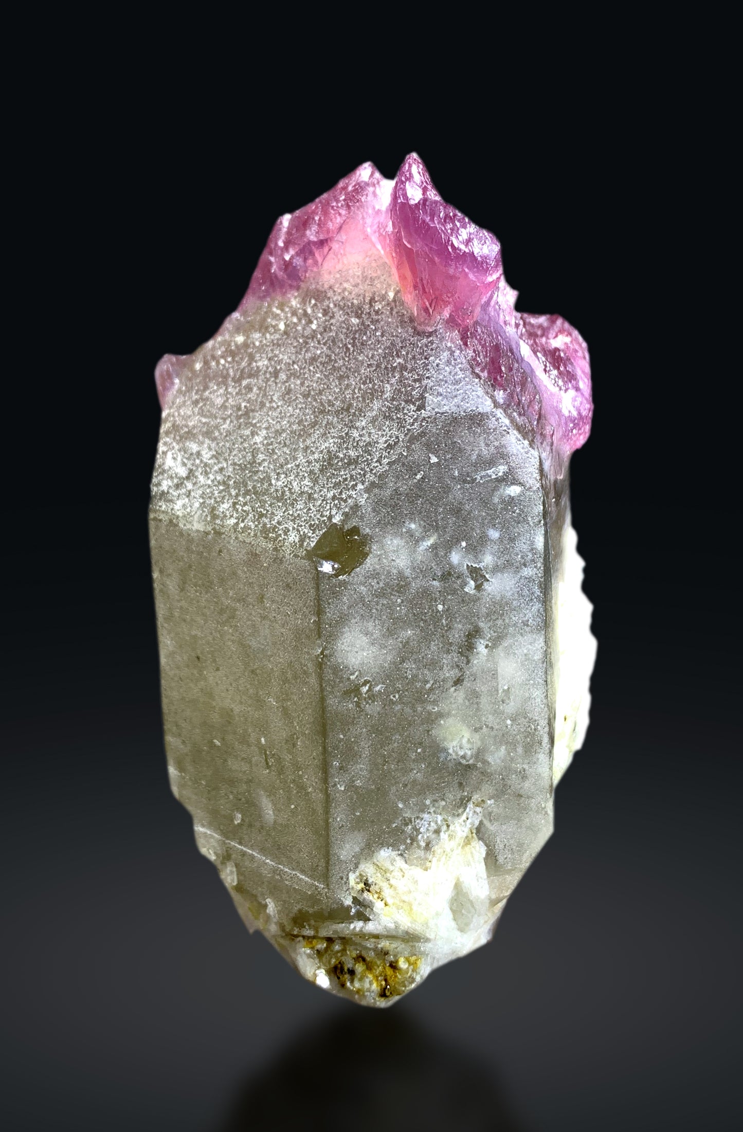 Crystallized Pink Rose Quartz Strip on Elestial Smoky Quartz from Paprok Afghanistan - 220 grams