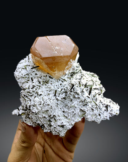 Topaz crystal on Green Tourmalines from Skardu Pakistan - 327 grams