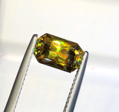 Sparkling Full Fire Sphene Titanite Gemstone With Strong Trichroism, Loose Gemstone, Emerald Cut Faceted Rare Sphene - 1.95 CT