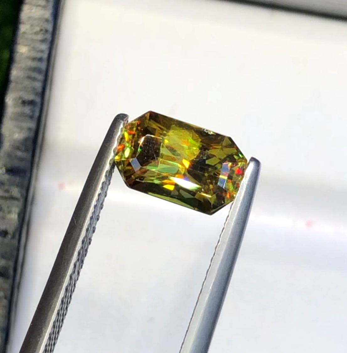 Sparkling Full Fire Sphene Titanite Gemstone With Strong Trichroism, Loose Gemstone, Emerald Cut Faceted Rare Sphene - 1.95 CT