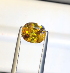 Sparkling Full Fire Sphene Titanite Gemstone With Strong Trichroism, Loose Gemstone, Oval Cut Faceted Rare Sphene - 2.00 CT