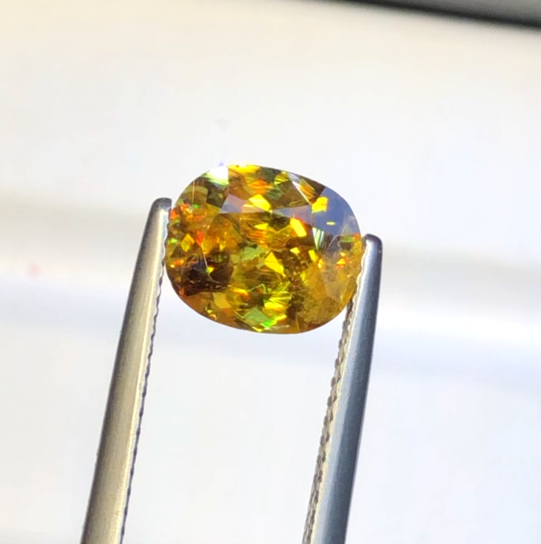 Sparkling Full Fire Sphene Titanite Gemstone With Strong Trichroism, Loose Gemstone, Oval Cut Faceted Rare Sphene - 2.00 CT