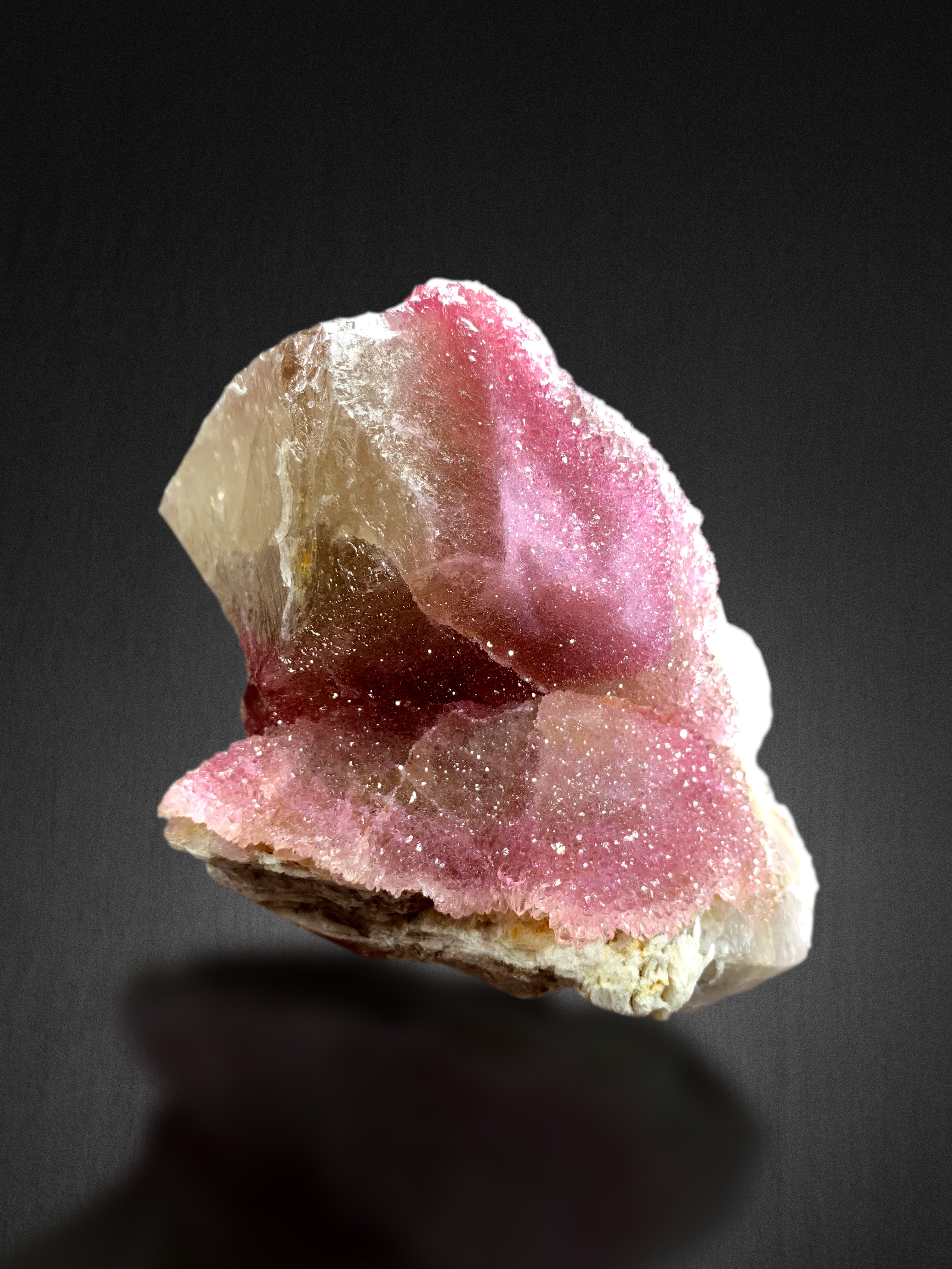 Crystallized Pink Rose Quartz on Smoky Quartz from Paprok Afghanistan - 1292 grams