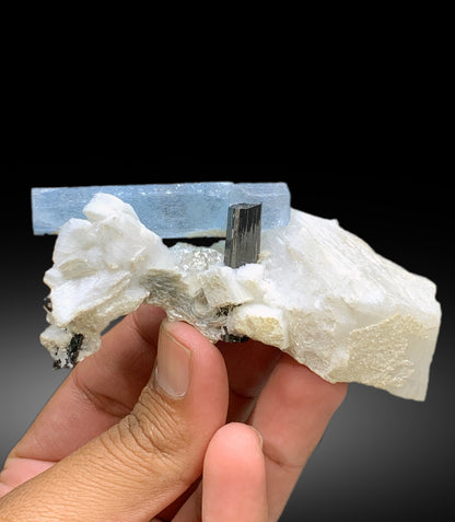 Natural Sky Blue Color Aquamarine with Schorl Black Tourmaline and Feldspar from Shigar valley Skardu Pakistan - 97 gram