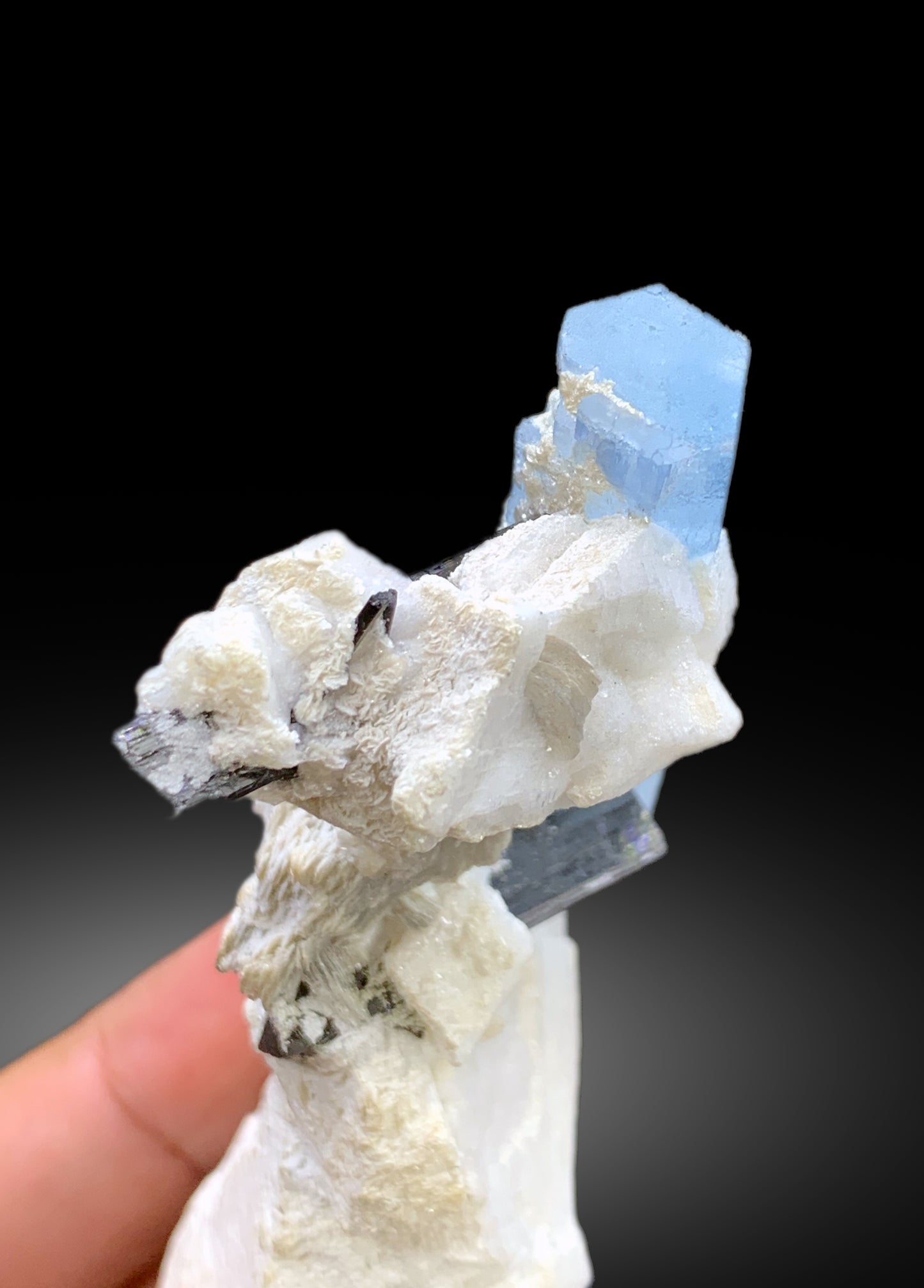 Natural Sky Blue Color Aquamarine with Schorl Black Tourmaline and Feldspar from Shigar valley Skardu Pakistan - 97 gram