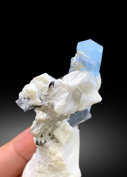 Natural Sky Blue Color Aquamarine with Schorl Black Tourmaline and Feldspar from Shigar valley Skardu Pakistan - 97 gram