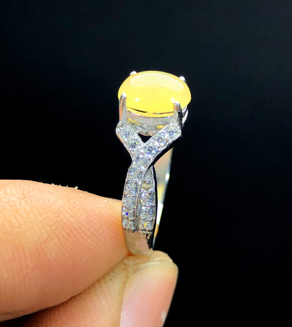 Ethopian Opal with White Zircon Ring, Natural Opal, Opal Jewellry, Handmade Ring, Sterling Silver 925, Opal Gemstone, Gemstone Jewellry