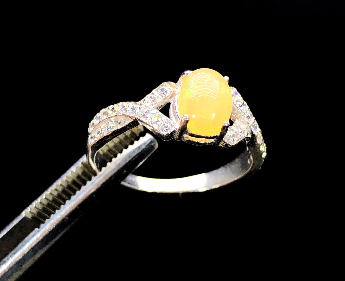 Ethopian Opal with White Zircon Ring, Natural Opal, Opal Jewellry, Handmade Ring, Sterling Silver 925, Opal Gemstone, Gemstone Jewellry