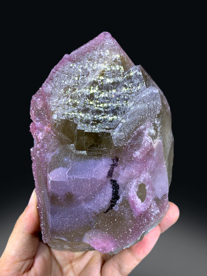 Crystallized Pink Rose Quartz on Smoky Quartz from Paprok Afghanistan - 1717 grams