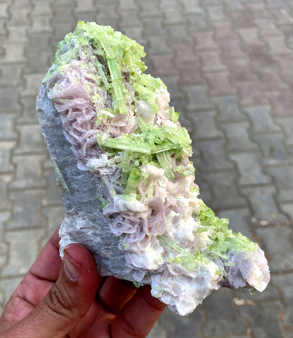 Natural Green Color Tourmaline Crystals Cluster on Lepidolite, Tourmaline Specimen, Raw Mineral, Tourmaline from Afghanistan - 495 gram