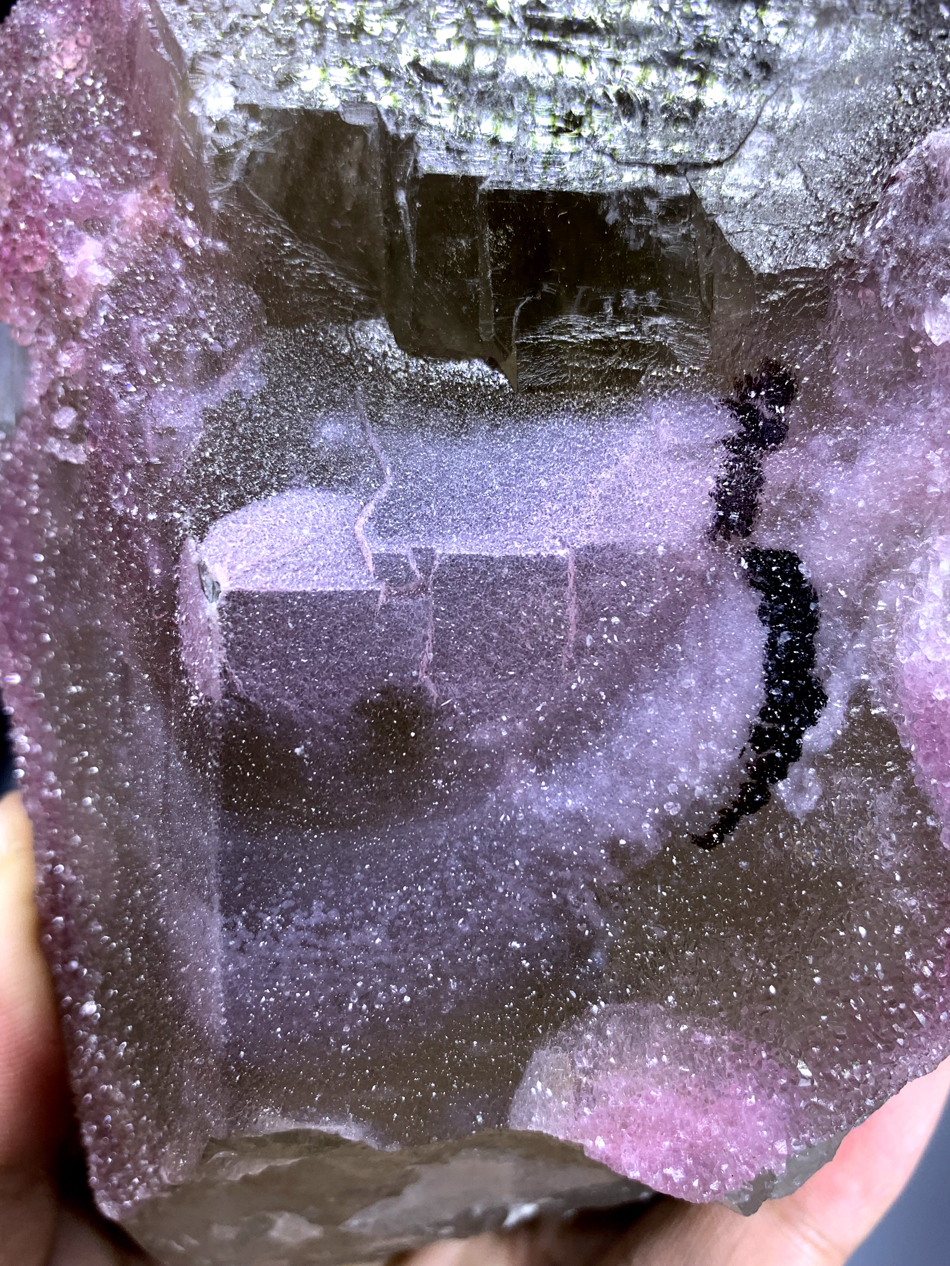 Crystallized Pink Rose Quartz on Smoky Quartz from Paprok Afghanistan - 1717 grams