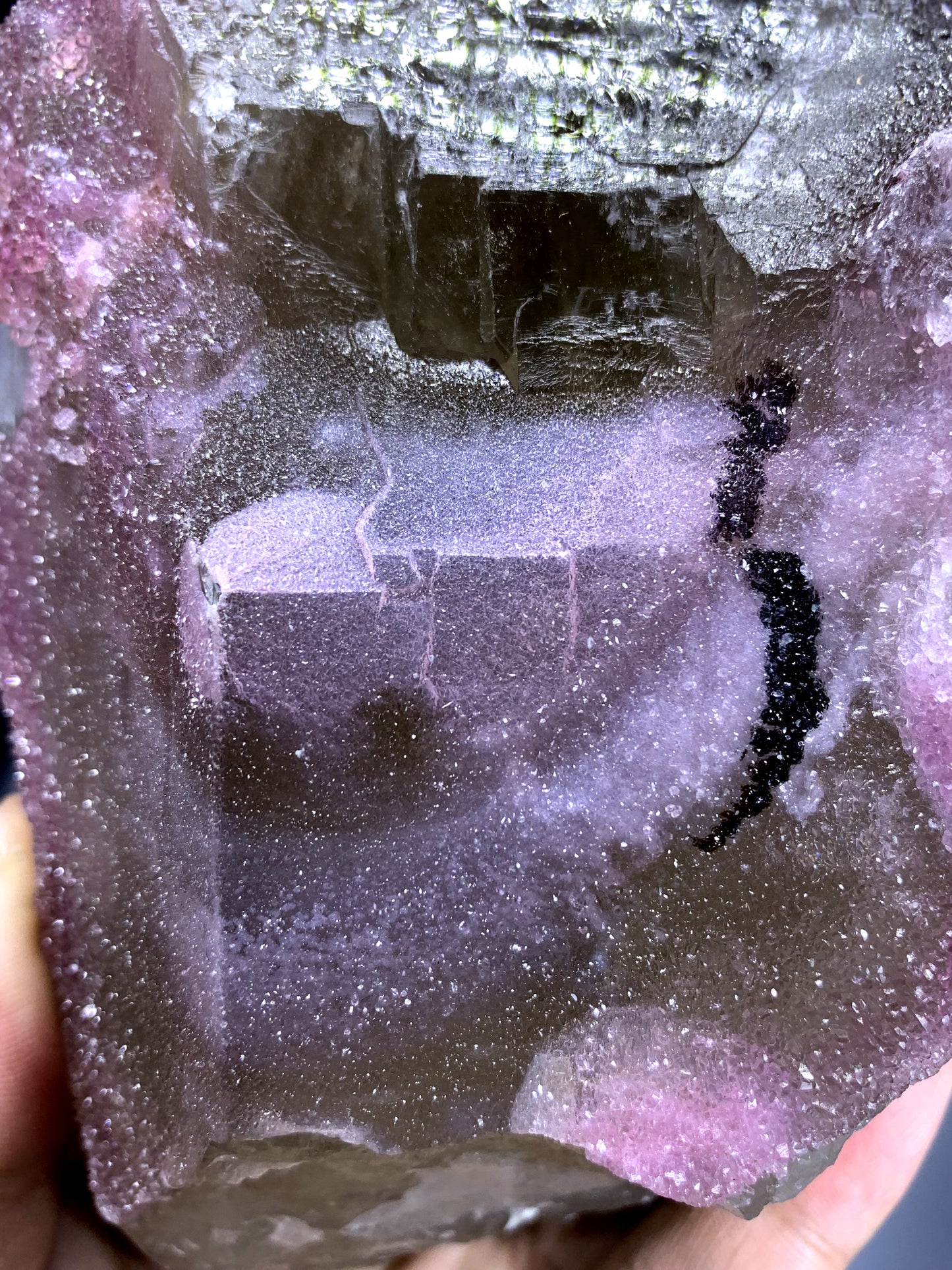 Crystallized Pink Rose Quartz on Smoky Quartz from Paprok Afghanistan - 1717 grams