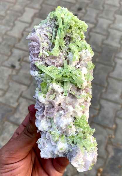 Natural Green Color Tourmaline Crystals Cluster on Lepidolite, Tourmaline Specimen, Raw Mineral, Tourmaline from Afghanistan - 495 gram