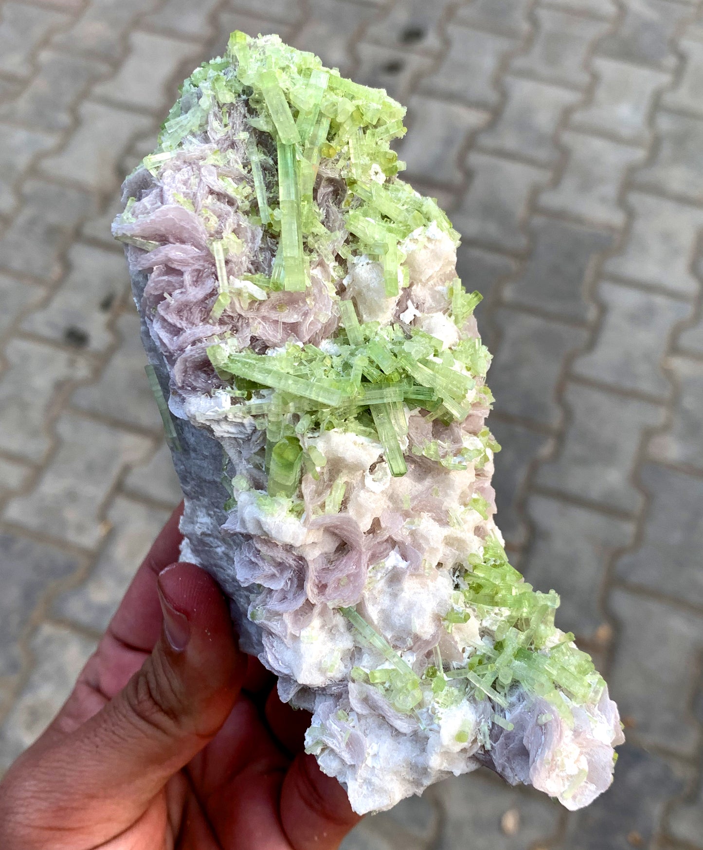 Natural Green Color Tourmaline Crystals Cluster on Lepidolite, Tourmaline Specimen, Raw Mineral, Tourmaline from Afghanistan - 495 gram