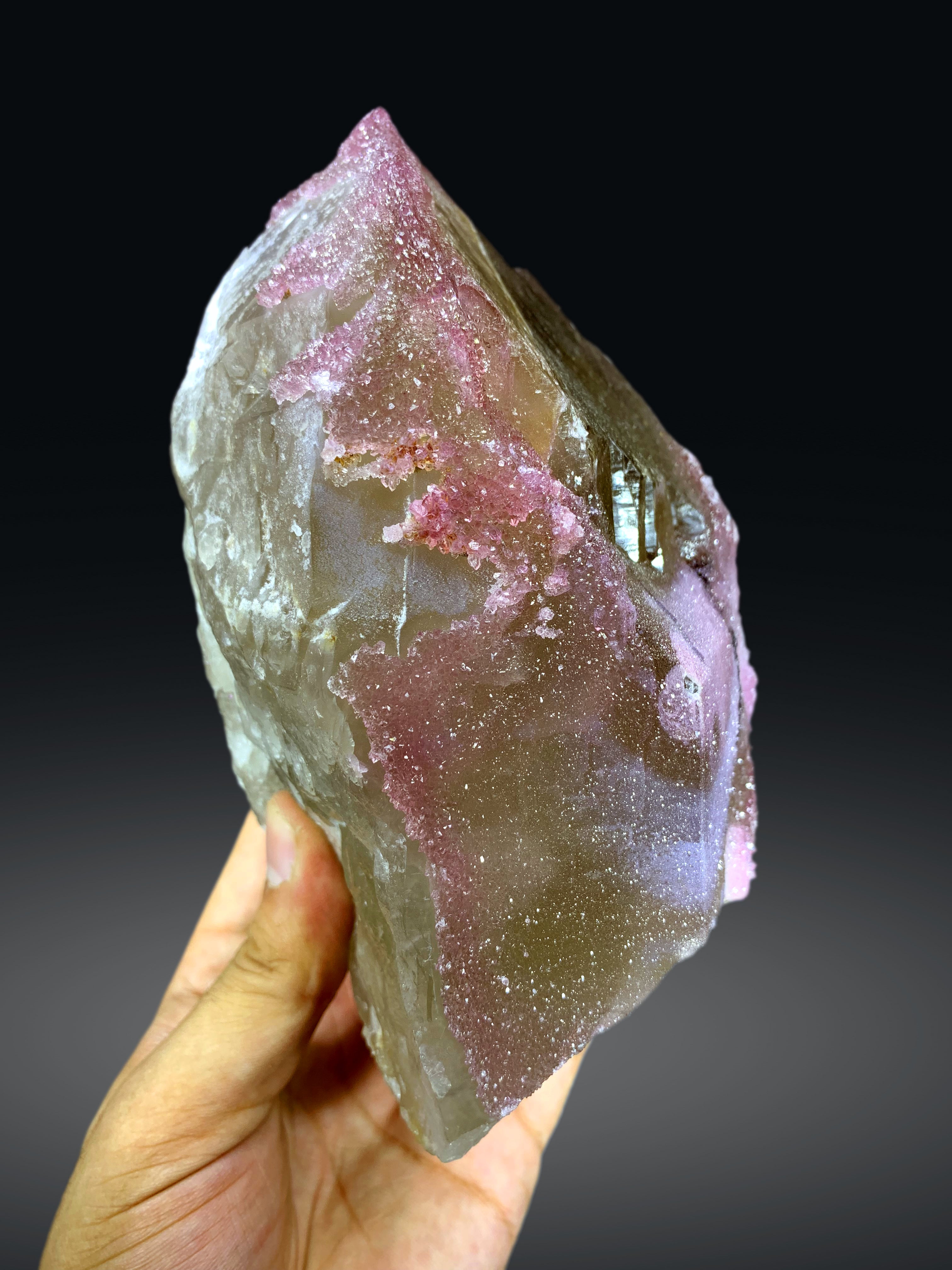 Crystallized Pink Rose Quartz on Smoky Quartz from Paprok Afghanistan - 1717 grams
