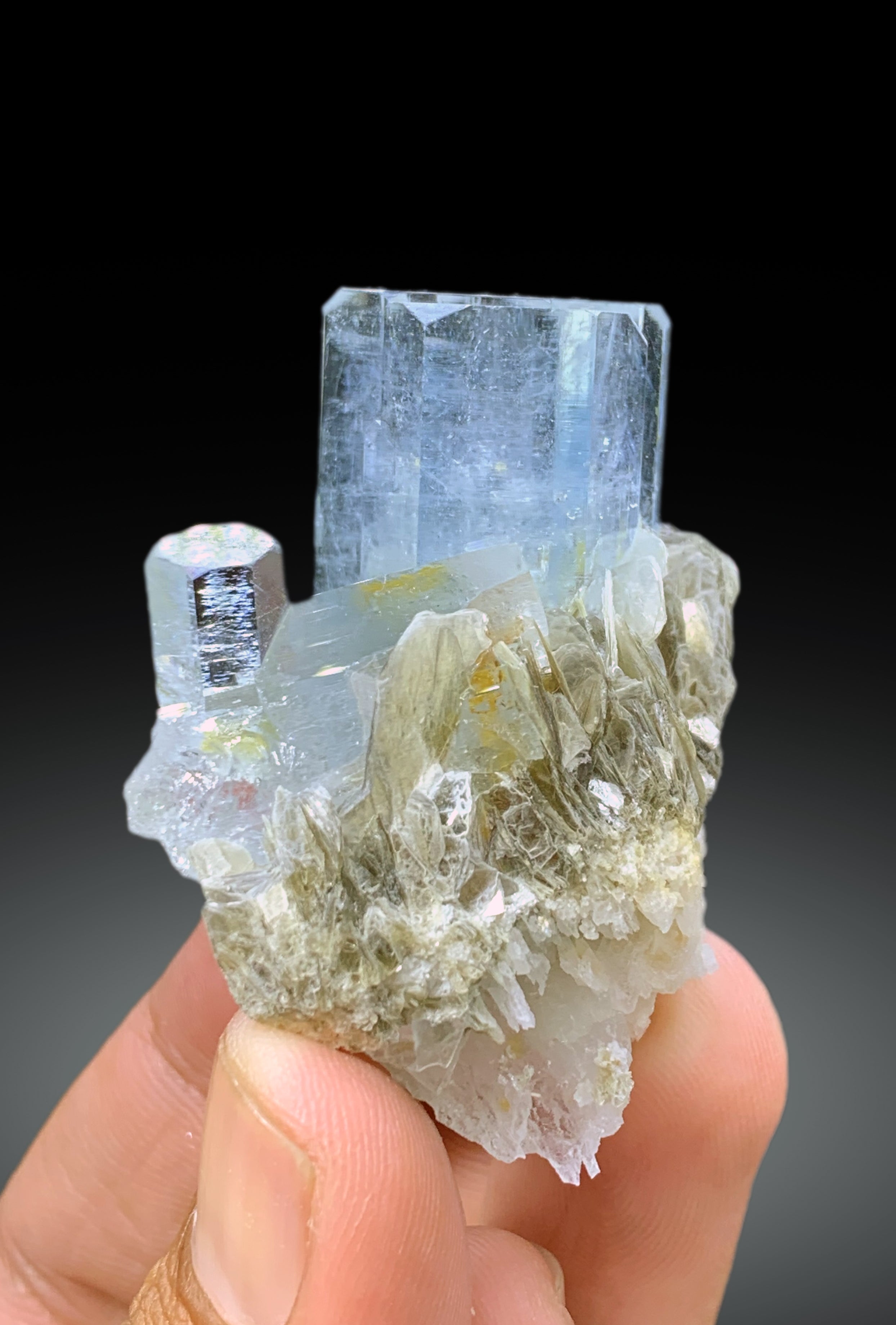 Natural Sky Blue Aquamarine Crystals with Muscovite from Nagar valley Hunza, Pakistan - 67 gram