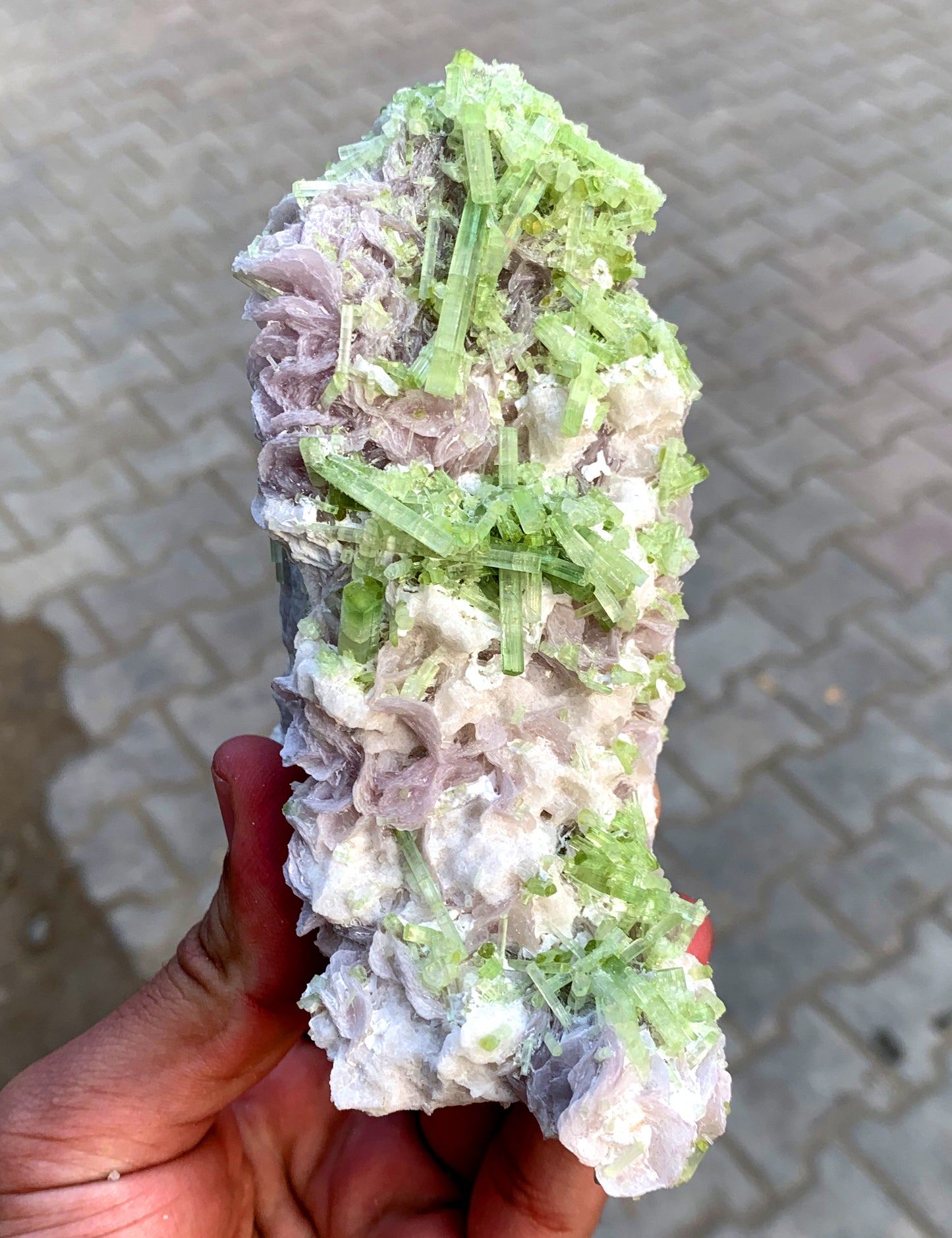 Natural Green Color Tourmaline Crystals Cluster on Lepidolite, Tourmaline Specimen, Raw Mineral, Tourmaline from Afghanistan - 495 gram