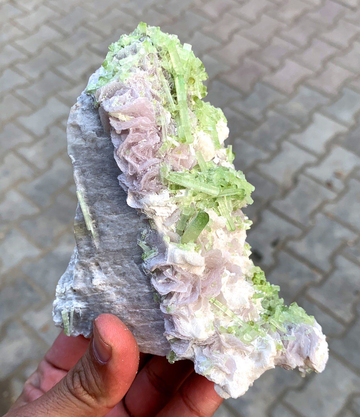 Natural Green Color Tourmaline Crystals Cluster on Lepidolite, Tourmaline Specimen, Raw Mineral, Tourmaline from Afghanistan - 495 gram