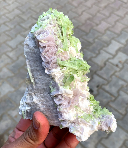 Natural Green Color Tourmaline Crystals Cluster on Lepidolite, Tourmaline Specimen, Raw Mineral, Tourmaline from Afghanistan - 495 gram