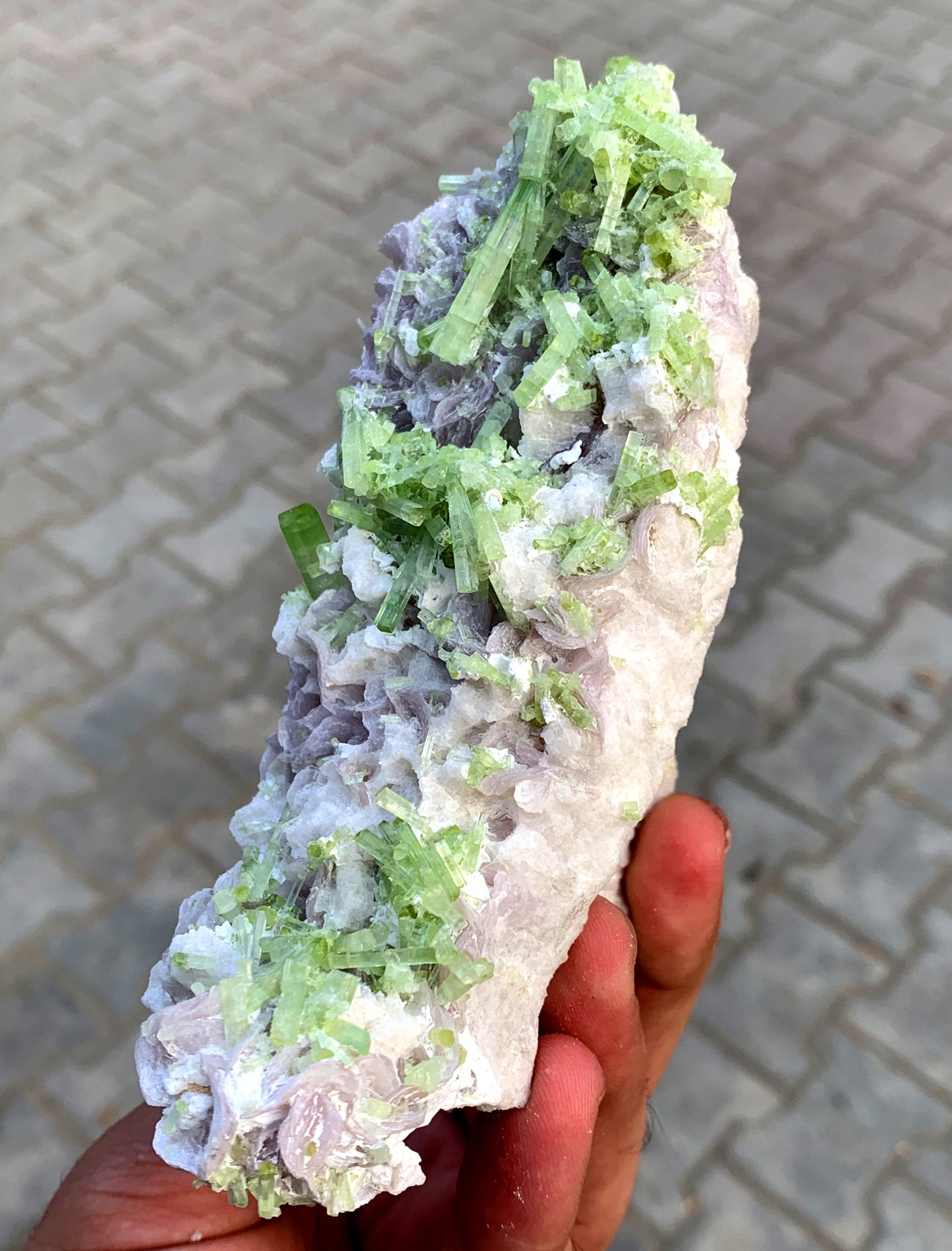 Natural Green Color Tourmaline Crystals Cluster on Lepidolite, Tourmaline Specimen, Raw Mineral, Tourmaline from Afghanistan - 495 gram