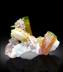 Natural Watermelon Tourmaline Crystals with Lepidolite and Albite, Tourmaline Specimen, Tourmaline from Paprok Afghanistan - 49 gram