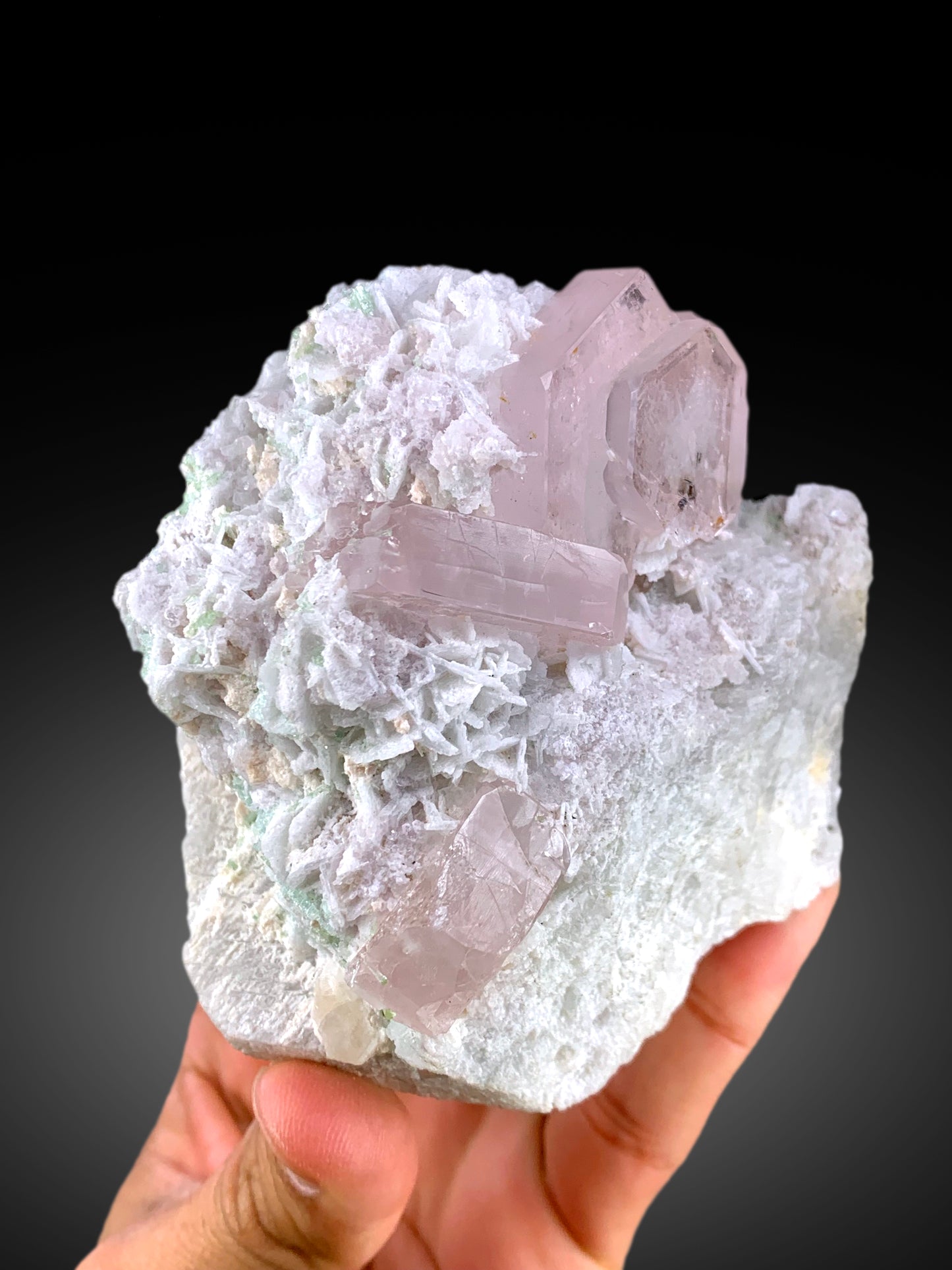 Natural Pink Color Morganite Crystals with Green Tourmalines and Cleavelandite Albite, Morganite Specimen from Afghanistan - 665 gram