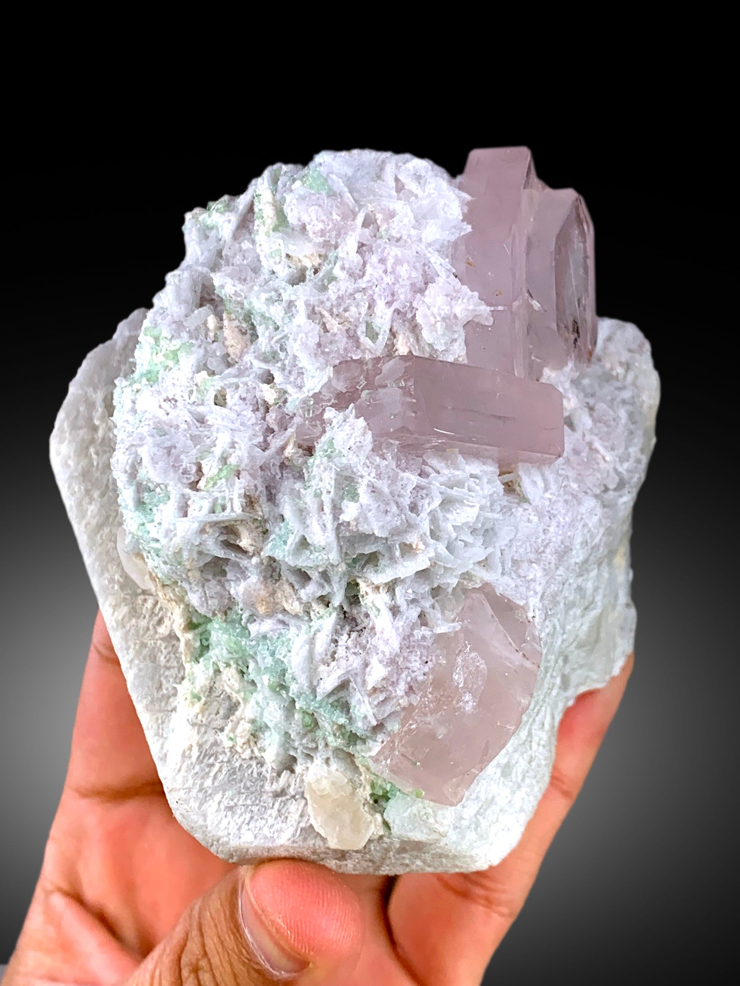 Natural Pink Color Morganite Crystals with Green Tourmalines and Cleavelandite Albite, Morganite Specimen from Afghanistan - 665 gram