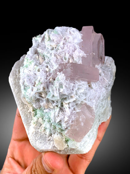 Natural Pink Color Morganite Crystals with Green Tourmalines and Cleavelandite Albite, Morganite Specimen from Afghanistan - 665 gram